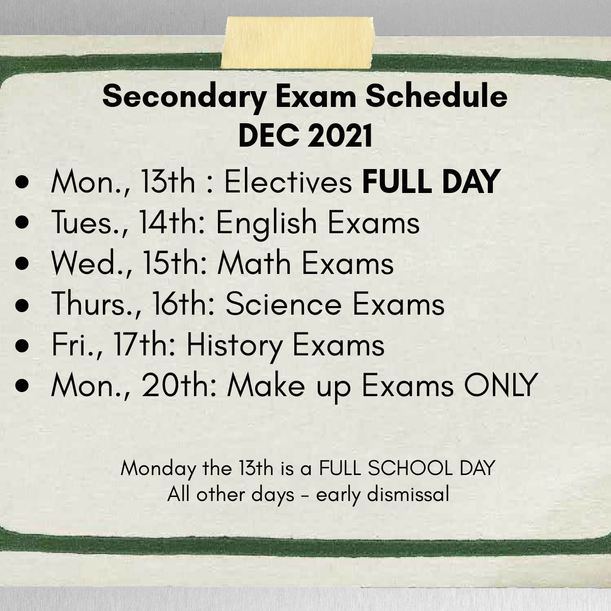 exam schedule